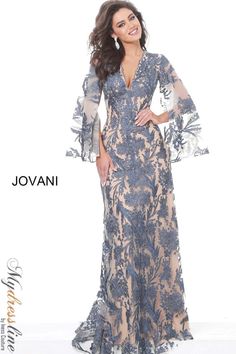 Looking for a show-stopping evening dress? Check out Jovani 00752. This gorgeous dress features a v-neck lace bodice and a flowing skirt. You'll feel like a queen in this stunning gown! Formal Evening Dresses Long, Mother Of The Bride Dresses Long, Mother Of The Bride Gown, Gowns Bridesmaid, Design Moda, Mother Of Groom Dresses, Evening Dresses With Sleeves, Mob Dresses, Lace Dress With Sleeves