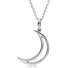 a silver crescent pendant on a chain