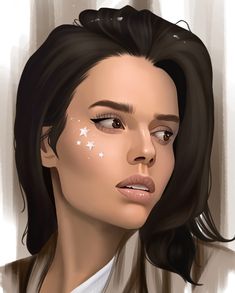 a digital painting of a woman with stars painted on her face and hair, looking to the side