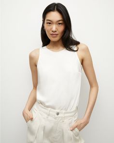 Sabrina Crepe Tank - Off-White Elegant Spring Tank Top With Minimal Stretch, Chic White Satin Tank Top, Sabrina Top, Satin Tank Top, Plus And Minus, Sweaters And Jeans, Veronica Beard, Classic Silhouette, Top Sales