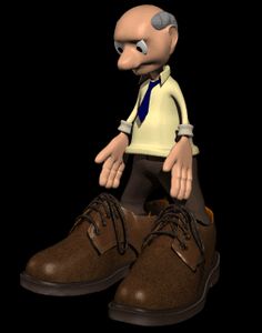 a cartoon character sitting on top of a pair of brown shoes and wearing a tie