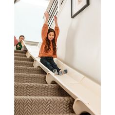 The Stairslide Original Stair-Mounted Indoor Slide 4-Pack is a creative and innovative solution to transform your ordinary staircase into an exciting playground for children. With four Stairslide elements included in the package, this product allows you to effortlessly convert staircases consisting of 9 to 12 stairs into a thrilling slide, providing kids with endless entertainment right at home. The smooth surface of the slide ensures exhilarating and fast-paced fun, reminiscent of the slides fo Loft Bed Ideas With Slide, Staircase Slide, Indoor Slide, Stair Slide, Stairs Renovation, Indoor Slides, Diy Stairs, Hat Knitting, Fantasy House