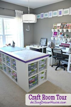 the craft room tour is organized and ready to be used as an office space for children