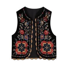 PRICES MAY VARY. [❀Skinny Material❀]: women sleeveless embroidered floral cardigan vest made of premium polyester material, skin-friendly, close-fitting, softy and durable, comfortable and breathable to wear, easy to put on and easy to take off, suitable for summer and autumn exchange season. [❀Versatile Design❀ ]: Vintage Y2K open front sleeveless Cardigan tops, simple but not brief, vintage embroidered floral solid color vest top, practical and versatile, y2k velet sequins embroidered floral c Embroidered Vest, Velvet Vest, Floral Vests, Embroidered Crop Tops, Embroidered Velvet, Chic Shirts, Mode Boho, Short Cardigan, Sleeveless Cardigan