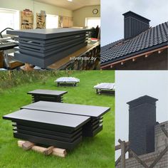 several pictures of different types of roofing materials in various stages of construction and installation