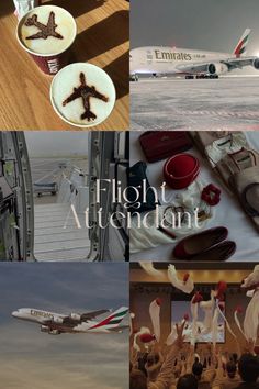 there are many different pictures that include people and airplanes