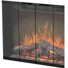 an electric fireplace with fire and flames