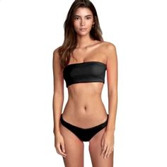 Nwt Solid Swim Suit Separate In A Textured Fabric. The Bikini Tube Top Features A Longer Length That Can Be Worn In The Water Or On Dry Land With Or Without Straps. The Longer Brami Shape, The Bandeau Top Features Removable Soft Padding. Black Summer Tube Top For Vacation, Black Bandeau Tankini For Sunbathing, Black Stretch Tube Top For Beach, Black Tube Top For Beachwear, Black Strapless Swimwear For Vacation, Black Bandeau Swimwear For Beach Party, Seamless Black Tube Top For The Beach, Seamless Black Tube Top For Beach, Black Strapless Summer Swimwear