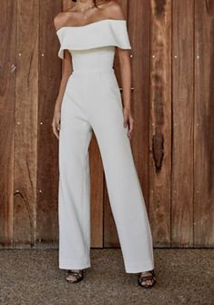 Chosen Lane Wedding Jumpsuit Pants Natural Off Shoulder Sexy  | eBay Choose Wedding Dress, Simple Satin Wedding Dress, Satin Wedding Dresses, One Day Bridal, Simple Satin, Contemporary Bride, Wedding Dress Guide