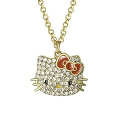 Add a touch of sparkle and charm to any outfit with the Sanrio Hello Kitty Girls' Pave Crystal Gold-Tone Pendant Necklace. This adorable necklace features a stunning Hello Kitty pendant adorned with pave crystals, giving it a dazzling shine. The gold-tone finish complements the crystals perfectly, making this necklace both stylish and fun for young fans of Hello Kitty. With an adjustable length of 16 inches plus a 3-inch extender, this necklace is versatile and can grow with your child. Its the Hello Kitty Necklace, Kitty Necklace, Cat Pendants, Birthday Wishlist, Birthday Shopping, Crystal Necklace Pendant, Christmas List, Crystal Pendant, Cute Shoes