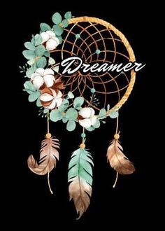 a dream catcher with feathers and flowers on it