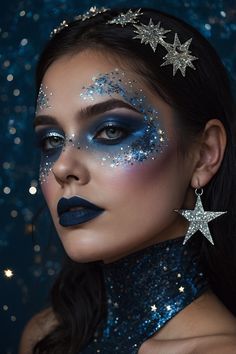 Celestial Makeup Looks, Starfield Aesthetic, Celestial Makeup, Nye 2025, Queen Makeup, Winter Makeup, Edgy Makeup, Glam Makeup, Burning Man