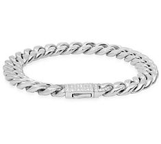 Slip on this curb link chain bracelet to complement practically any outfit in your wardrobe. From Steel by Design® Jewelry. White Gold Cuban Link Bracelet With Solid Links, White Gold Cuban Link Bracelet, White Gold Cuban Link Bracelet With Solid Construction, Classic Cuban Link Bracelet With Curb Chain For Everyday, Classic Metal Curb Chain Bracelets, Silver Cuban Link Chain Bracelet, White Gold Jubilee Chain Link Bracelet, Classic Cuban Link Stainless Steel Bracelet, Everyday Jubilee Bracelet With Cuban Link