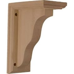 an unfinished wooden shelf bracket on a white background