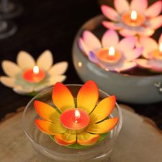 10 Pack | Colorful Lotus Flower Floating Tea Light Candle Lanterns Floating Lotus Candles, Floating Tea Light Candles, Dripless Candles, Lotus Tea, Lighted Centerpieces, Floating Lanterns, Decor Pad, Lotus Candle, Water Candle