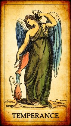 an angel holding a fish in its hand with the words la temperanza on it