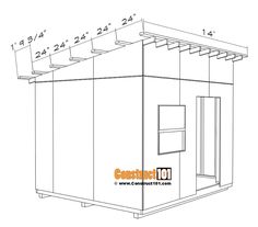 a drawing of a small house with measurements for the roof and side windows on it