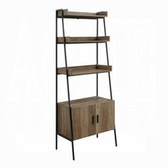 an industrial style shelving unit with three shelves and two doors on one side,