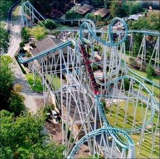 an aerial view of a roller coaster ride