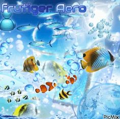 an underwater scene with fish and bubbles in the water, as if it were from a computer game