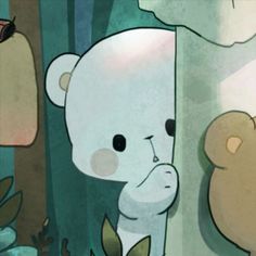 there is a white bear standing next to a tree