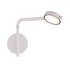 a white wall mounted light with a circular shade on the top and bottom half of it