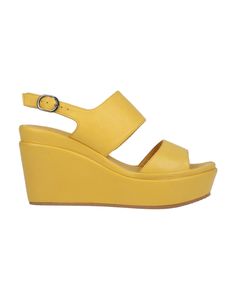 leather, no appliqués, solid color, buckle fastening, round toeline, wedge heel, covered wedge, leather lining, rubber sole, contains non-textile parts of animal origin , Color: Yellow , Size: 7 Woman Sandals, Wedge Heels, Soft Leather, Womens Sandals, Wedges, Textiles, Buckle, Solid Color, Sandals