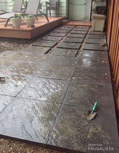 the patio is wet and needs to be cleaned up before it's been installed