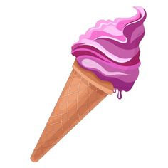 an ice cream cone with pink and purple swirls on it's tip, dripping down