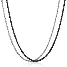 PRICES MAY VARY. 【Classic Daily Fashion Jewelry】: An order contains two chains (one silver and one black).This rope chain necklace is made of high-quality stainless steel material, with high glossiness, more shine, and durability. The firm and safe lobster clasp design is adopted at the closure, which is simple, quick and easy to operate. 【Comfortable Design】: The rope chain necklace has multiple sizes to choose from, suitable for all men and women to wear. In daily life, it can be worn alone or Black Chain Necklace, Necklace For Women Gold, Rope Chain Necklace, Comfortable Design, Black Chain, Chains For Men, Rope Chain, Necklace For Women, Steel Material