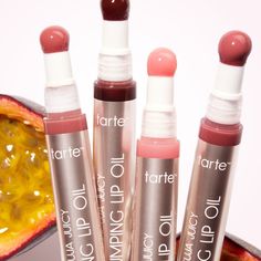 The maracuja juicy plumping lip oil is tarte's  1st lip oil that gives all the hydrating perks of an oil with the high-shine plump of a gloss! 22 Bday, Natural Makeup Remover, Bday Wishlist, Wishlist 2024, Body Moisturizers, Oil Skin Care, Juicy Lips, Tarte Cosmetics, Tarte Makeup