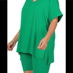 #1 Best Seller! Microfiber Short Set. Perfect For Vacationing! Very Soft And Lightweight. It’s Literally So Soft Customers Has Come Back For All 12 Colors! Green Short Workout Tops, Green Short Length Workout Tops, Green Stretch Biker Shorts For Loungewear, Green Biker Shorts For Loungewear, Purple Gray, Short Set, Purple Grey, Bike Shorts, Come Back