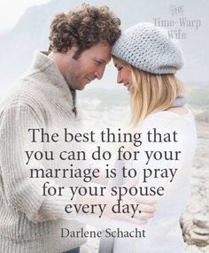 a man and woman standing next to each other with the words, the best thing that you can do for your marriage is to pray for your purpose every day