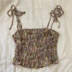 Cropped Paisley Cami From Mango With Tie Straps. Has Some Smocking At The Waist. Took The Tags Off But Never Worn! Would Fit Xs-S. Fitted Sleeveless Bohemian Smocked Top, Multicolor Sleeveless Smocked Top With Floral Print, Multicolor Sleeveless Smocked Summer Top, Summer Multicolor Sleeveless Smocked Top, Multicolor Sleeveless Smocked Top Casual, Sleeveless Multicolor Smocked Top, Multicolor Sleeveless Smocked Top, Casual Multicolor Sleeveless Smocked Top, Summer Vacation Tops With Paisley Print