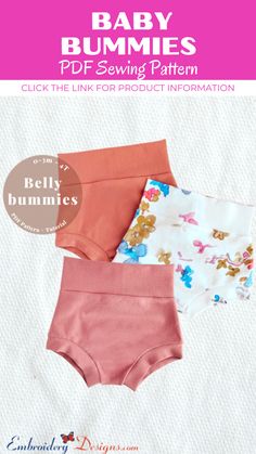 three baby bummies sewing patterns with the text, click the link for product information