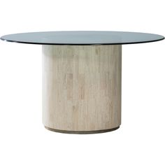 a round table with a glass top and wooden base on an isolated white background for display