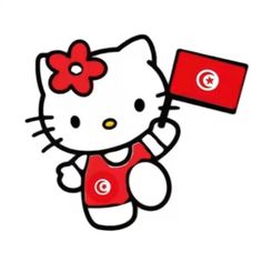 a hello kitty holding a red card in her hand with the letter c on it