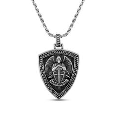 A bold symbol of faith, this powerful pendant necklace features a depiction of Saint Michael, guardian of the Church, fashioned in sterling silver. The pendant swings from a 24-inch rope chain that secures with a lobster clasp. The signature "E" is stamped to identify each piece as part of the 1933 by Esquire men's collection. Silver Medallion Rope Chain Necklace, Cross Choker Necklace, Cross Choker, Wedding Band Styles, Anniversary Wedding Band, Jewelry Staples, Watch Trends, Jared The Galleria Of Jewelry, Saint Michael