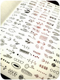 a sheet of paper with different types of doodles on it, and the words written in