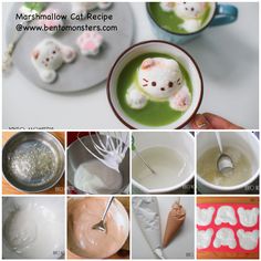 there are many pictures of different items made out of marshmallows and other things