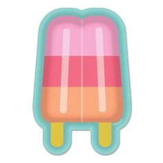 an ice cream popsicle with pink, orange and yellow stripes on it's side