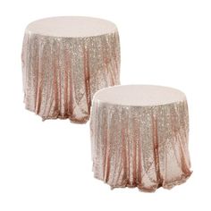 two round tables covered in pink sequins