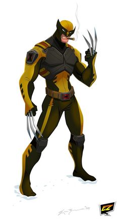 a drawing of wolverine from the animated tv show x - men, standing in front of a white background