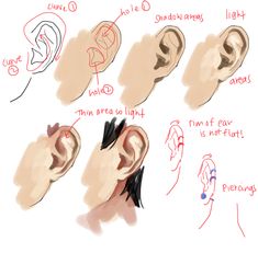 an image of different types of ear piercings and how to draw them in ink