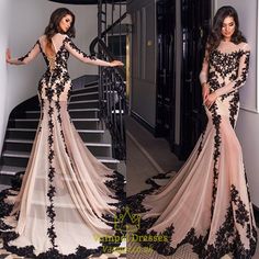 vampal.co.uk Offers High Quality Luxury Long Sleeve Embellished Lace Overlay Prom Dress With Train                                 ,Priced At Only USD $192.00 (Free Shipping) Champagne Prom Dress, Evening Dress Long, Black Evening Gown, Prom Dresses Long Mermaid, Long Sleeve Prom, Lace Prom Dress, Prom Dress Shopping