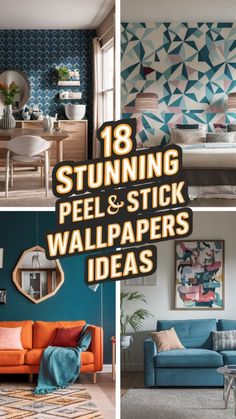 four different pictures with the words stunning peel and stick wallpapers ideas