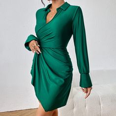 Elevate your style with our elegant silk satin texture short dress. This dress combines a classy design with a slightly mature feel, perfect for various occasions. Whether you're attending a formal event, a cocktail party, or a special dinner, this dress offers a fashionable and comfortable look. The silk satin texture adds a touch of luxury to your wardrobe, making it an ideal choice for a sophisticated and elegant appearance. Upgrade your collection and make a fashion statement with the Elegant Silk Satin Texture Short Dress for Women today Short Dress For Women, Satin Texture, Silk Satin Dress, Johnny Collar, Round Neck Dresses, Necklines For Dresses, Long Sleeve Mini, Lace White Dress, Ruched Dress