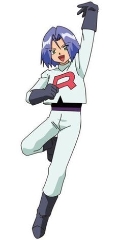 an anime character with blue hair and white pants is in the air, holding his arms up