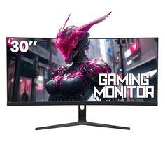 the gaming monitor is displayed on a white background with an image of a woman's face