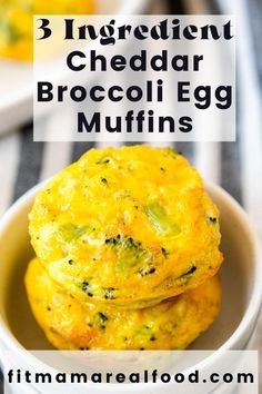 three ingredient cheddar broccoli egg muffins in a white bowl